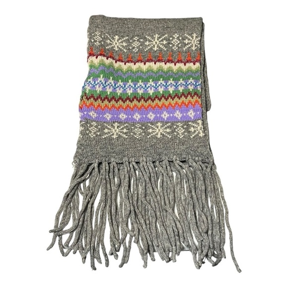 Steve & Barry’s 65” Gray Vintage Lambswool/Nylon Blend Nordic Fringe Knit Scarf - Picture 3 of 4